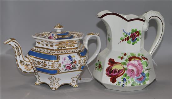 A Swansea pottery Hydra jug, c.1820, together with a Ridgway bone china teapot & cover